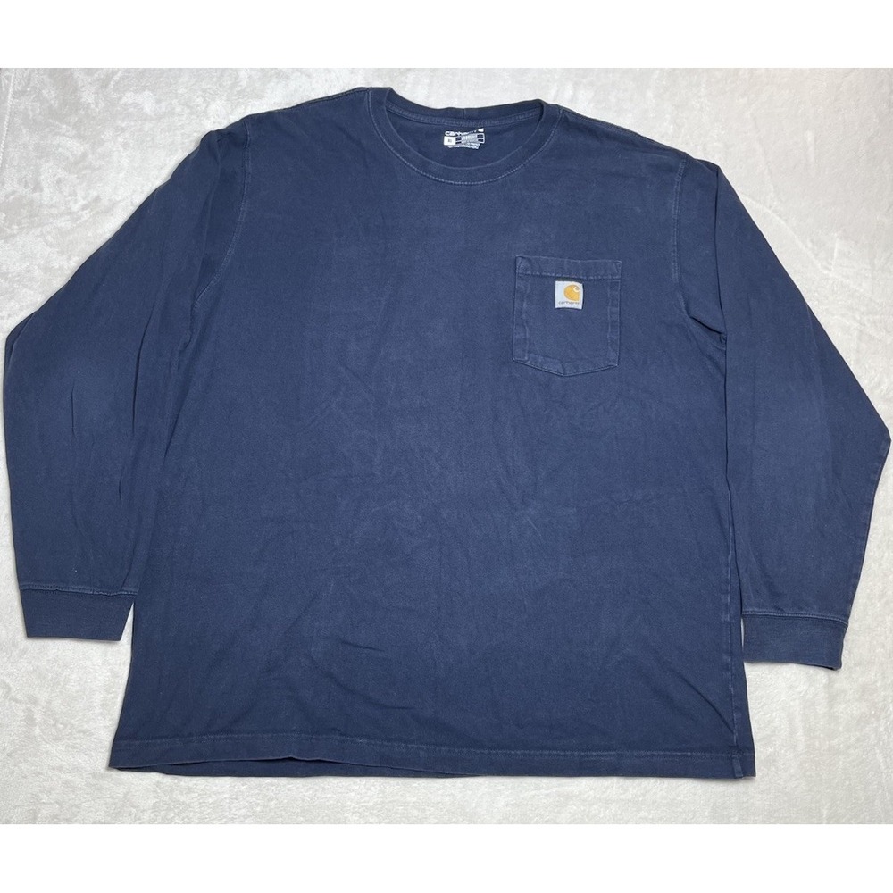 Carhartt Men's Loose Fit Long-Sleeve Pocket T-Shirt Navy Blue Size XL